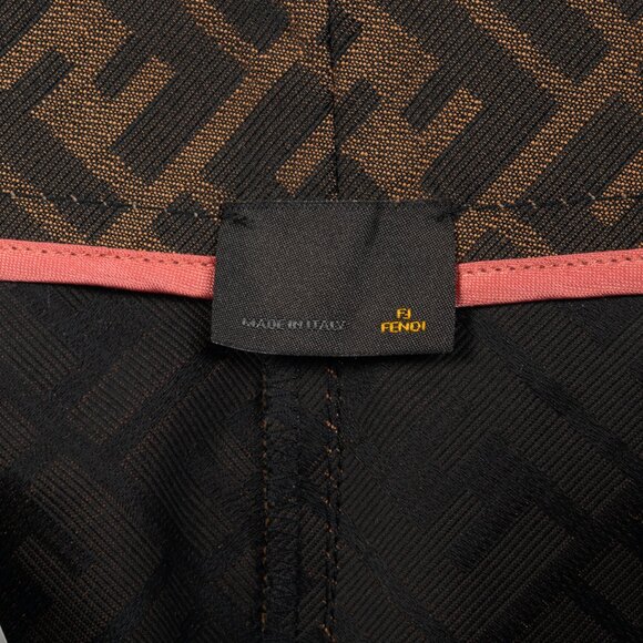 Fendi Brown Zucca-Monogram Leather-Trim Pencil Skirt - Picture 8 of 10